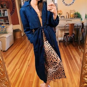 Eddie Bauer heavy tartan lined navy trench coat. Lightly worn.